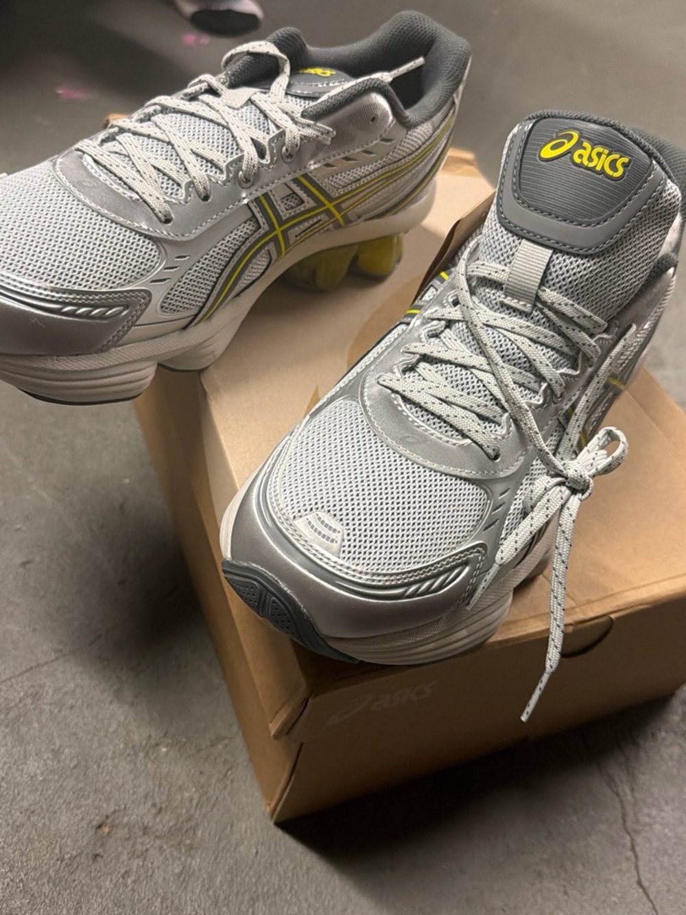 Asics Gray and Yellow Men's Running Shoes
